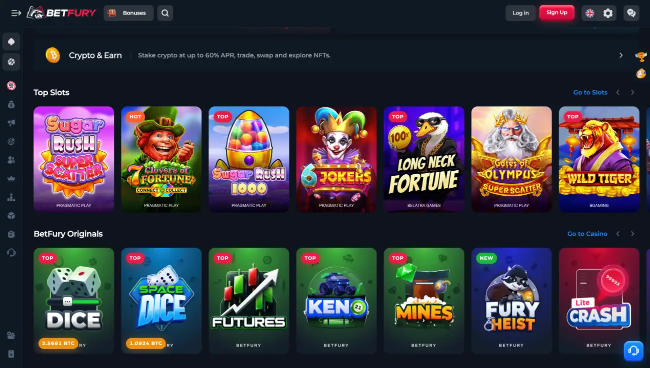BetFury lobby screenshot